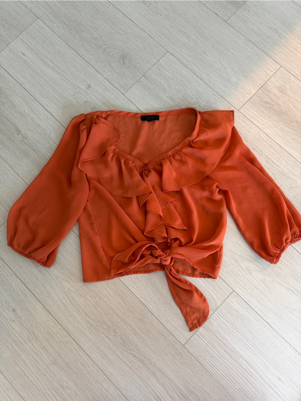Rust Ruffle Tie-Front Blouse - Picture 3 of 5